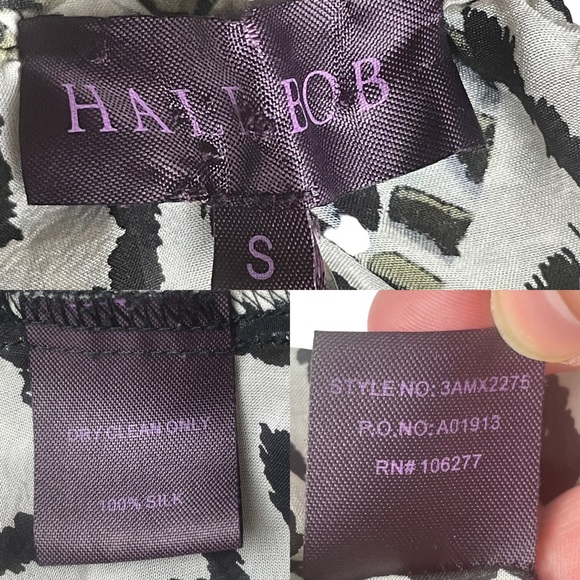 Hale Bob Black /White / Yellow Animal Print 100% Silk Beaded V Neckine Blouse Sm - Picture 16 of 16